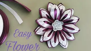 DIY Kanzashi flower, ribbon flower tutorial, how to, easy | Ribbon Flower