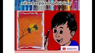 cara menggambar siluet sepasang burung dengan mudah/gradasi warna crayon/step by step