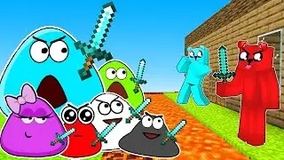 KOLOROWE POU vs TAJNA BAZA w Minecraft 🔴🟡🟣