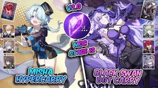 E4 Misha & E0 Black Swan MOC 12 | 2.0 New Units Damage Showcase | Honkai Star rail.