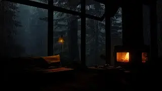 Spending Night in Cozy Wooden Cabin w/ Fireplace & Cozy Rain at midnight to Relaxing & Sleep