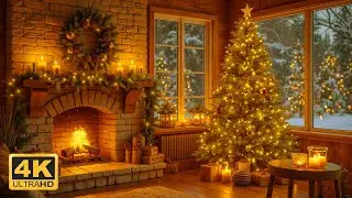 Warm Christmas Eve 🎅🎄| Festive Fireplace & Glowing Tree Ambience in Stunning | 4K Ultra HD