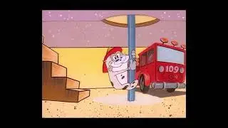 Stimpy Sliding up the Fire Pole