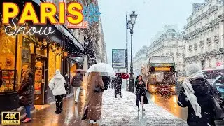 Paris, France 🇫🇷 - 4K PARIS Snow 2024 ❄️21, 22 November | Paris Walk 🎄 With Captions