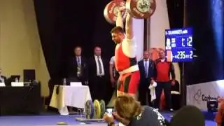 TALAKHADZE  Lasha .GEO . +105kg  Category Men .U23 . 235kg Clean & Jerk.  NEW RECORD IN TOTAL