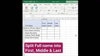 Seperate Full name into First, Middle & Last #shortfeed #excel #shorts