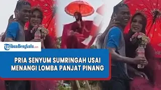 Tampang Pria Menangkan Lomba Panjat Pinang Hadiah Janda, Senyum Sumringah Terpancar di Kamera