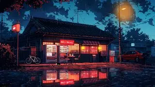 Raining in Cafe Night ~ Lofi to Calm and Feel Peaceful ~ 90's Lofi Hip Hop Radio in Tokyo Street