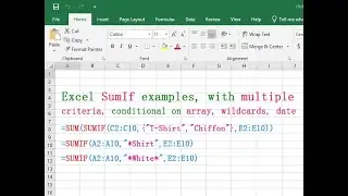 Excel SumIf examples, with multiple criteria, conditional on text array, wildcards and date