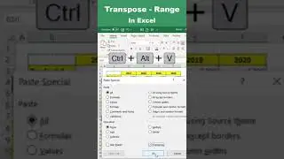 #shorts | Transpose Data  in Excel | Rows to Column conversion | Transpose function | #youtubeshorts