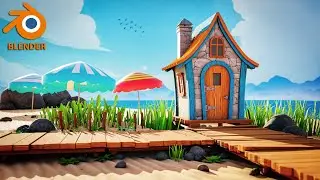 Made with Blender - Toon Beach Hut  - Timelapse - Beginner Friendly