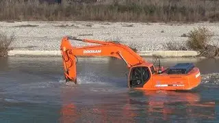 Doosan DX300 Excavator Digging Gravel Under Water