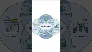 Machatronics engineering as electronics and mechanics mix outline diagram