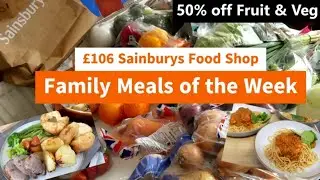 £106 Sainsbury's Healthy Food Shop | Meals of the Week for Family of 5  | 50% Off Fruit & Veg Uber
