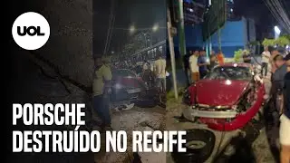 Porsche Cayman fica destruído após motorista capotar no Recife