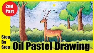 How To Draw Scenery Drawing with Oil Pastels || Animal drawing || Wild animal drawing / Scenery draw