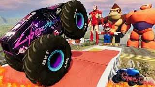 Monster Truck Madness LIVE  | Long Jumps and Crashes | Grave Digger