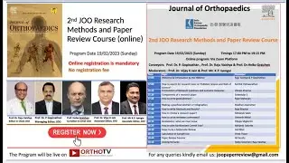 Journal of Orthopedics 2nd JOO Research ELSEVIER Methods and Paper Review Course:. Dr. P. Gopinathan