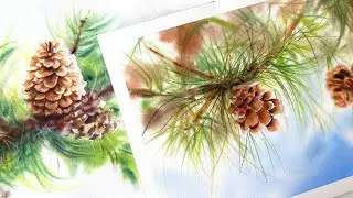 How I paint pine needles using a liner brush | watercolors