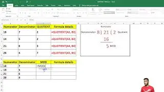 QUOTIENT, MOD formula in excel