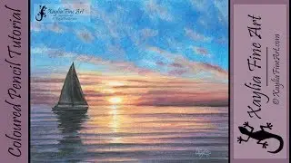 Tutorial: How to draw an ocean sunset in coloured pencils 