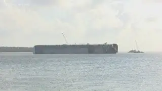 Crews working around the clock to remove pollutants leaking from Golden Ray cargo ship