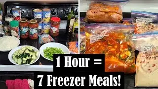 7 FREEZER MEALS IN 1 HOUR! || SLOW COOKER DUMP MEALS