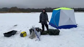 Отдыхаем в выходные с семьей на природе, ловим рыбы. Жерлицы, палатка, печь, удочки.