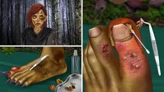 ASMR Zombie - Remove worms infected with legs, ingrown nails | Seriously injured animators