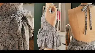 Balloon Peplum Top Open back with Ties | How to sew | Step by step vidoe tutorial