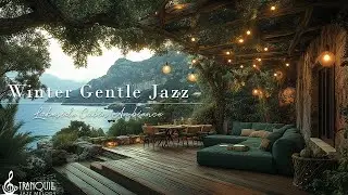 Winter Tranquill Jazz In Lakeside | Cozy Outdoor Cafe Ambience With Gentle Jazz For Positive Mood...