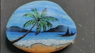 Stone Art | How to draw scenery on river stone | Acrylic painting on stone