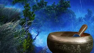 Rain Music for Sleep 💤 Tibetan Singing Bowls with Thunderstorm White Noise