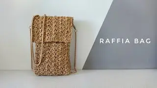 Small crochet raffia bag. Knitted bag with flap