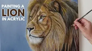 Painting a Lion in Acrylic  | Realistic Lion Painting | Wildlife Art Painting