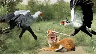 Scream Of Despair! The Secretary Bird Uses His Spectacular Kicks To Defeat Rabbit And Jackal