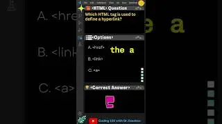 HTML Quiz 10: Which HTML tag is used to define a hyperlink? #html #htmlcss #htmlcoding #shorts