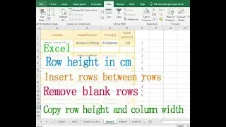 Insert rows between rows, remove blank rows and Row height in Excel in cm