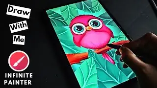 Digital Drawing Time-lapse in Infinite painter | Owl Digital painting progress