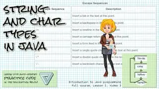 String, char, and escape sequences in Java; Intro to Java (full course) Lesson 2 Video 3