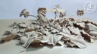 Frog in dandelions: extremely detailed woodcarving - Лягушка в одуванчиках: резное панно