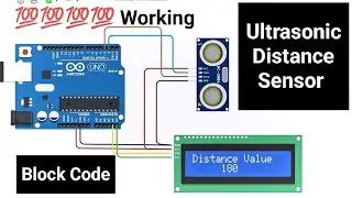 ultrasonic sensor with lcd display arduino tinkercad | Tinkercad Block Code | ultrasonic tinkercad