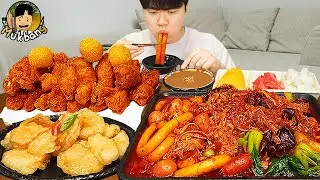 ASMR MUKBANG 직접 만든 대왕 마라샹궈 떡볶이 허니콤보 양념 치킨먹방! & 레시피 FIRE NOODLES AND Tteokbokki EATING SOUND!