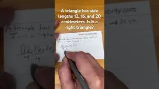 A triangle has side lengths 12, 16, and 20 centimeters. Is it a right triangle?