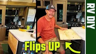 Flip UP Table Extension, Add Counter Space on RV Kitchen Island DIY Mod