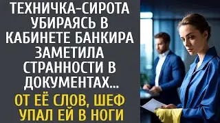 Техничка-сирота убираясь у банкира заметила странности в документах… От ее слов, шеф упал ей в ноги…