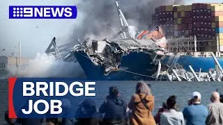 Baltimore bridge collapse demolition | 9 News Australia