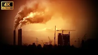 world big problem smoke poliution  industrial factory sky dawn night hd scene background video loop