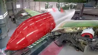 Inside Massive Hangar Painting World’s Largest Commercial Aircraft