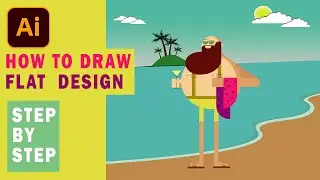 How to draw flat design character in beach step by step